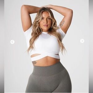 NVGTN White Crossbody Tee Crop Athletic Workout Shirt Size Medium